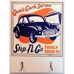 Cobble Creek Antique Car Quick Curb Service Wooden Kitchen Towel or Key Holder
